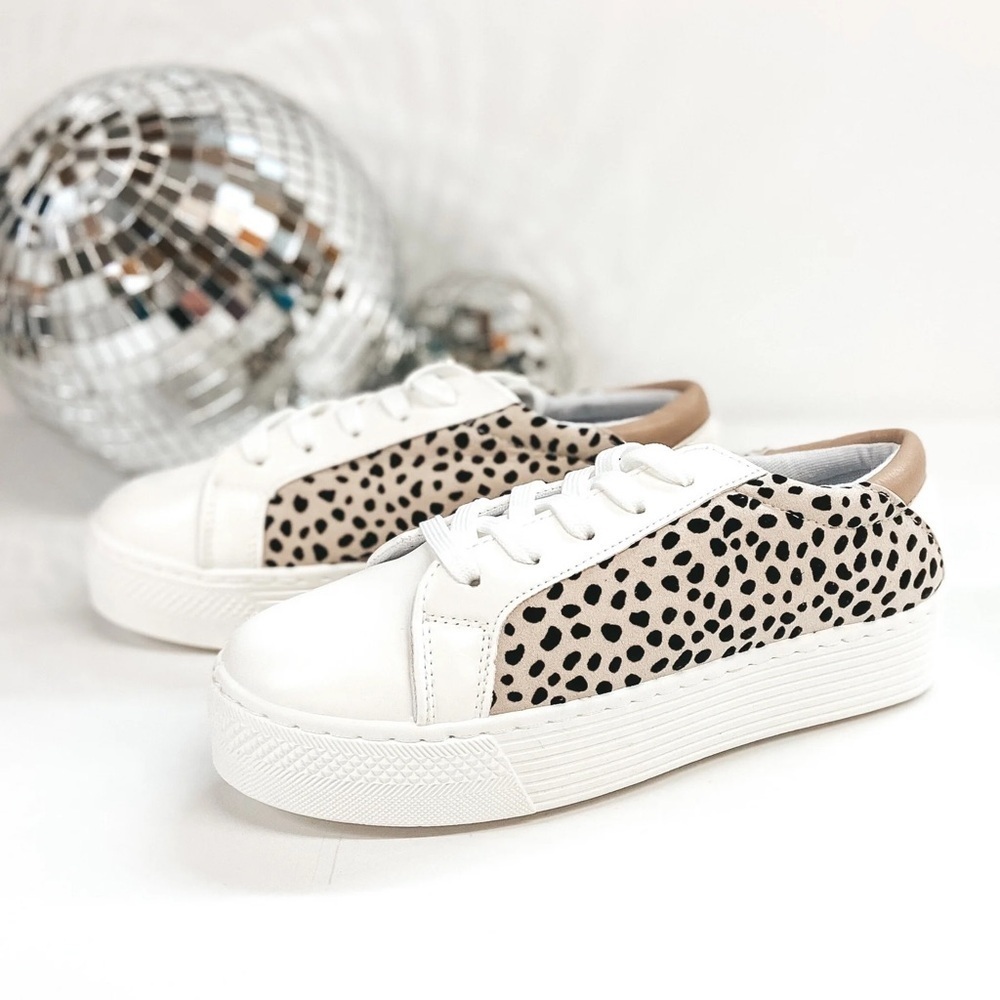Qupid Willis Sneakers, Stone/Black/Leopard Suede Shoes, Size 7, NWT